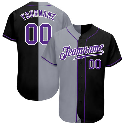 Custom Black Purple-Gray Authentic Split Fashion Baseball Jersey - Sky-Custom