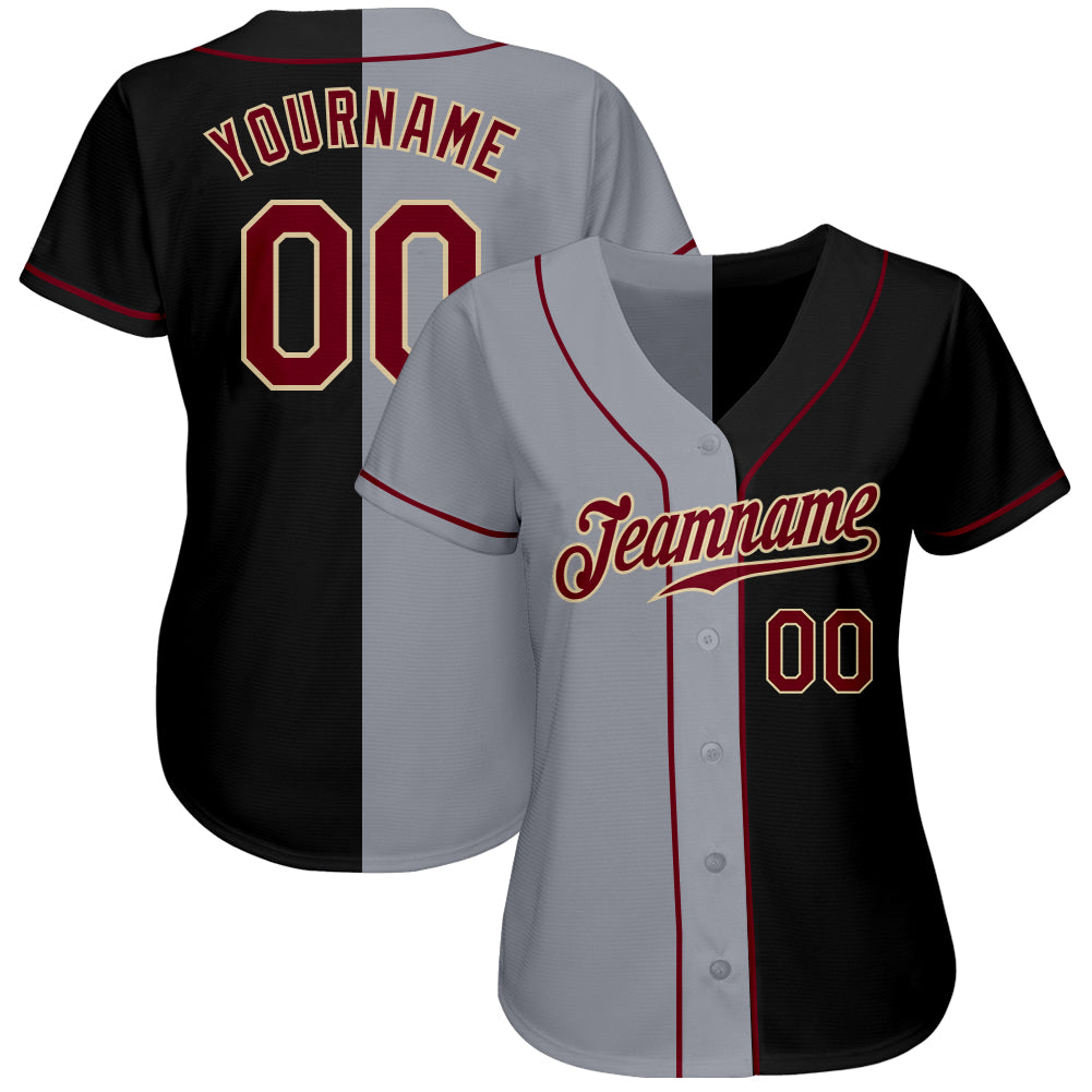 Custom Black Crimson-Gray Authentic Split Fashion Baseball Jersey - Sky-Custom