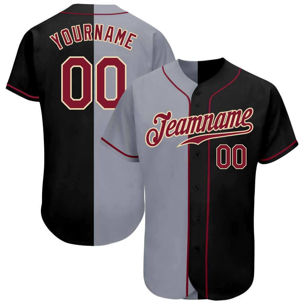 Custom Black Crimson-Gray Authentic Split Fashion Baseball Jersey - Sky-Custom