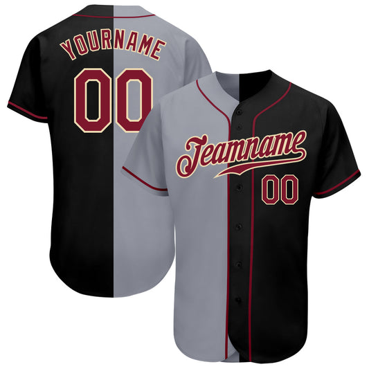 Custom Black Crimson-Gray Authentic Split Fashion Baseball Jersey - Sky-Custom