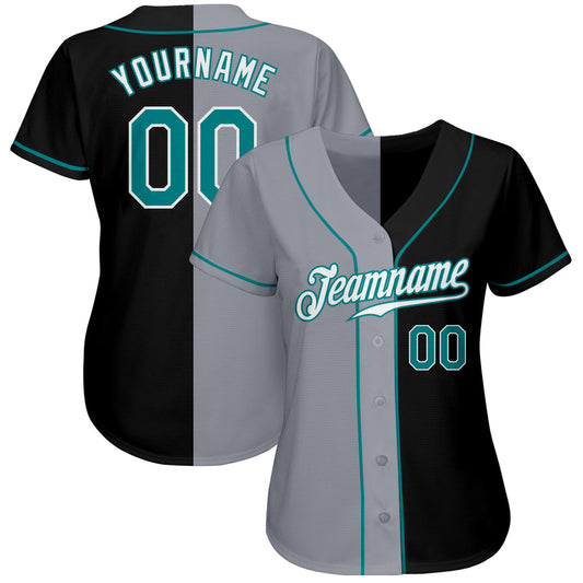 Custom Black Teal-Gray Authentic Split Fashion Baseball Jersey - Sky-Custom