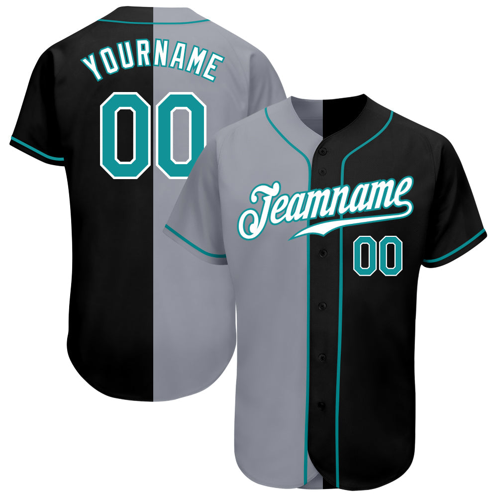 Custom Black Teal-Gray Authentic Split Fashion Baseball Jersey - Sky-Custom