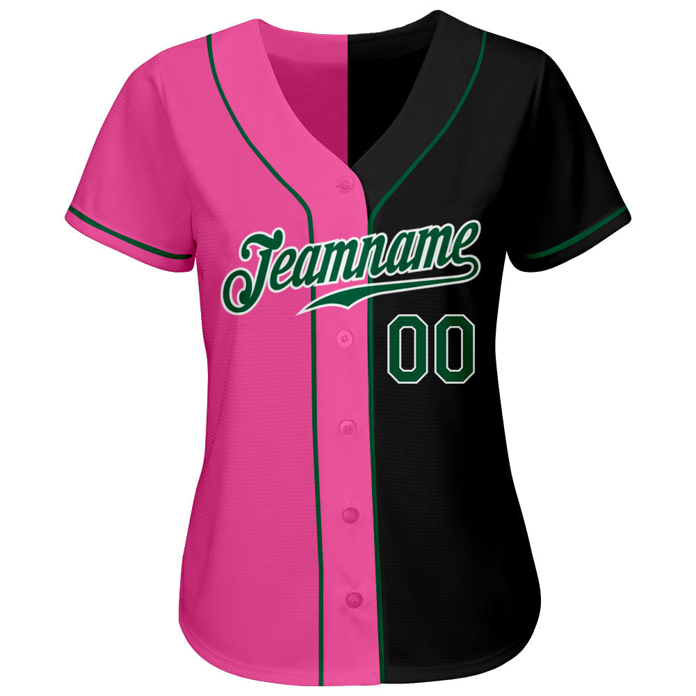 Custom Black Kelly Green-Pink Authentic Split Fashion Baseball Jersey - Sky-Custom