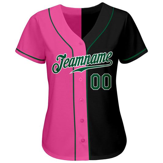 Custom Black Kelly Green-Pink Authentic Split Fashion Baseball Jersey - Sky-Custom
