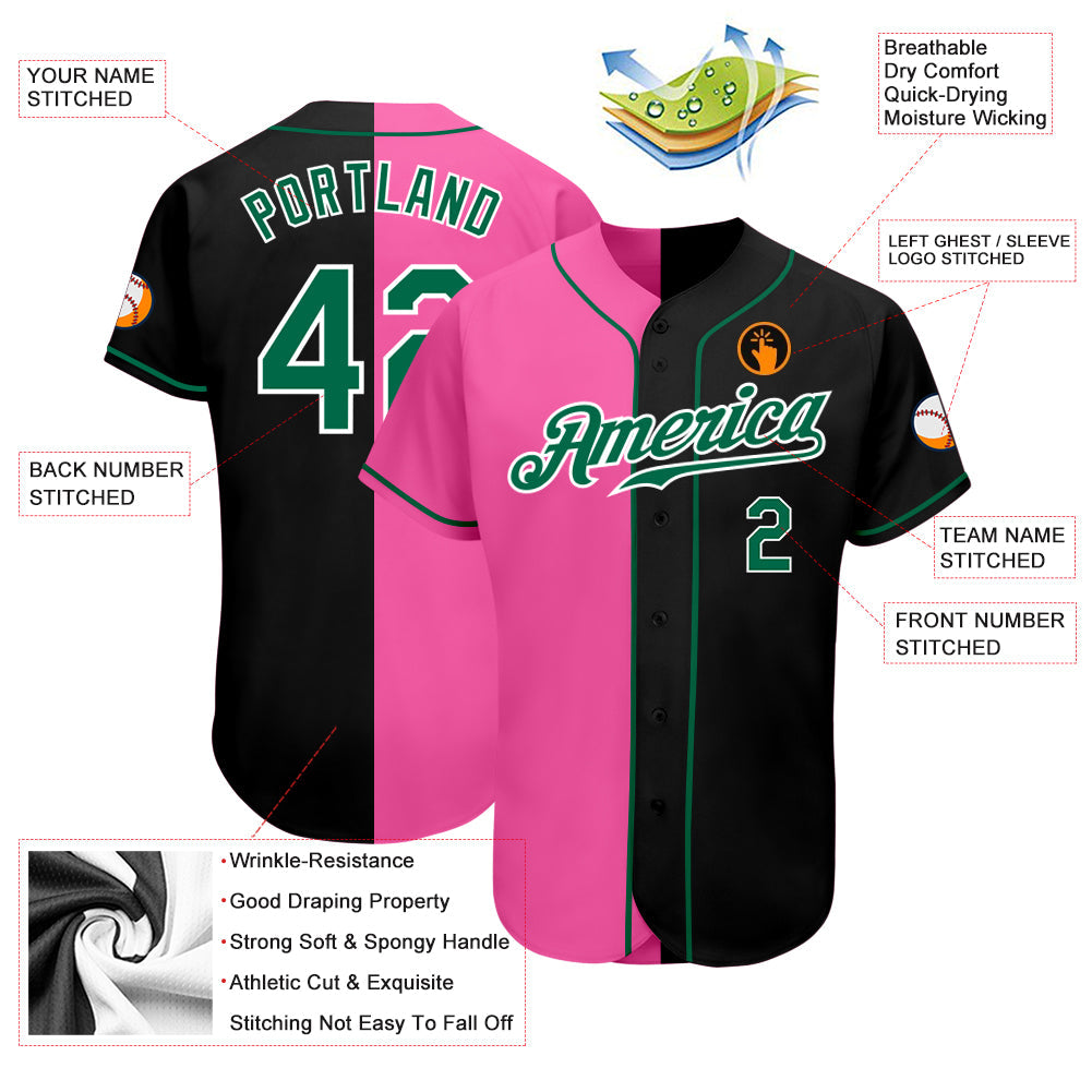 Custom Black Kelly Green-Pink Authentic Split Fashion Baseball Jersey - Sky-Custom