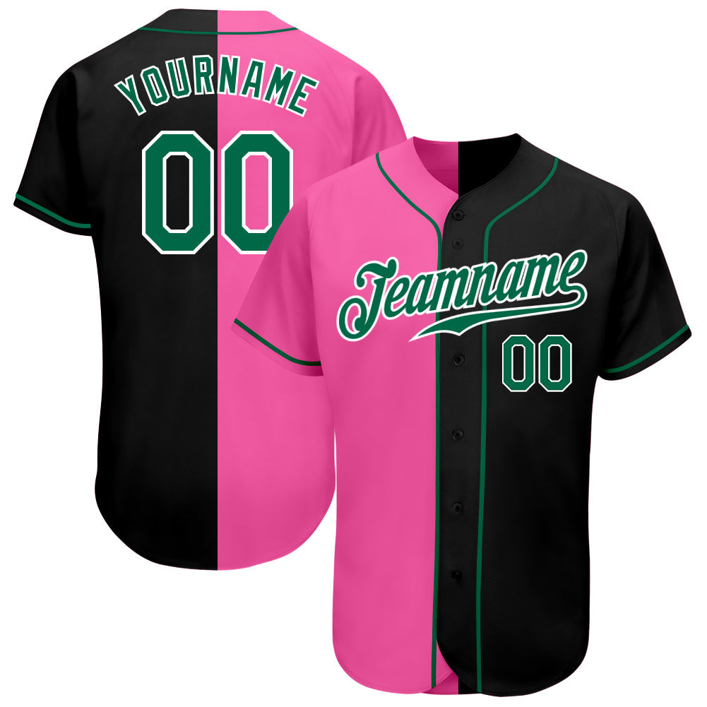 Custom Black Kelly Green-Pink Authentic Split Fashion Baseball Jersey - Sky-Custom