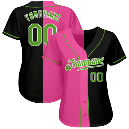 Custom Black Neon Green-Pink Authentic Split Fashion Baseball Jersey - Sky-Custom