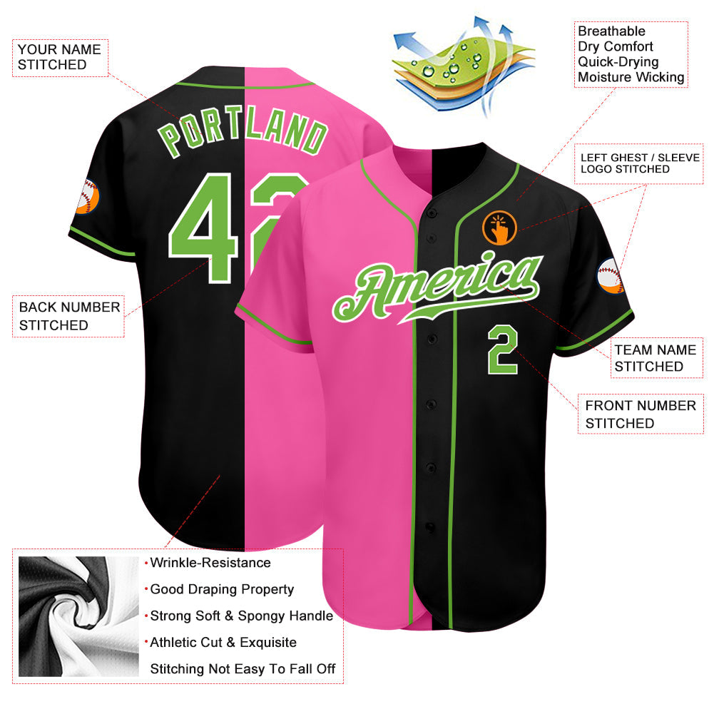Custom Black Neon Green-Pink Authentic Split Fashion Baseball Jersey - Sky-Custom