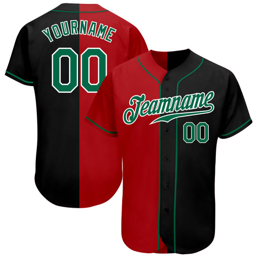 Custom Black Kelly Green-Red Authentic Split Fashion Baseball Jersey - Sky-Custom