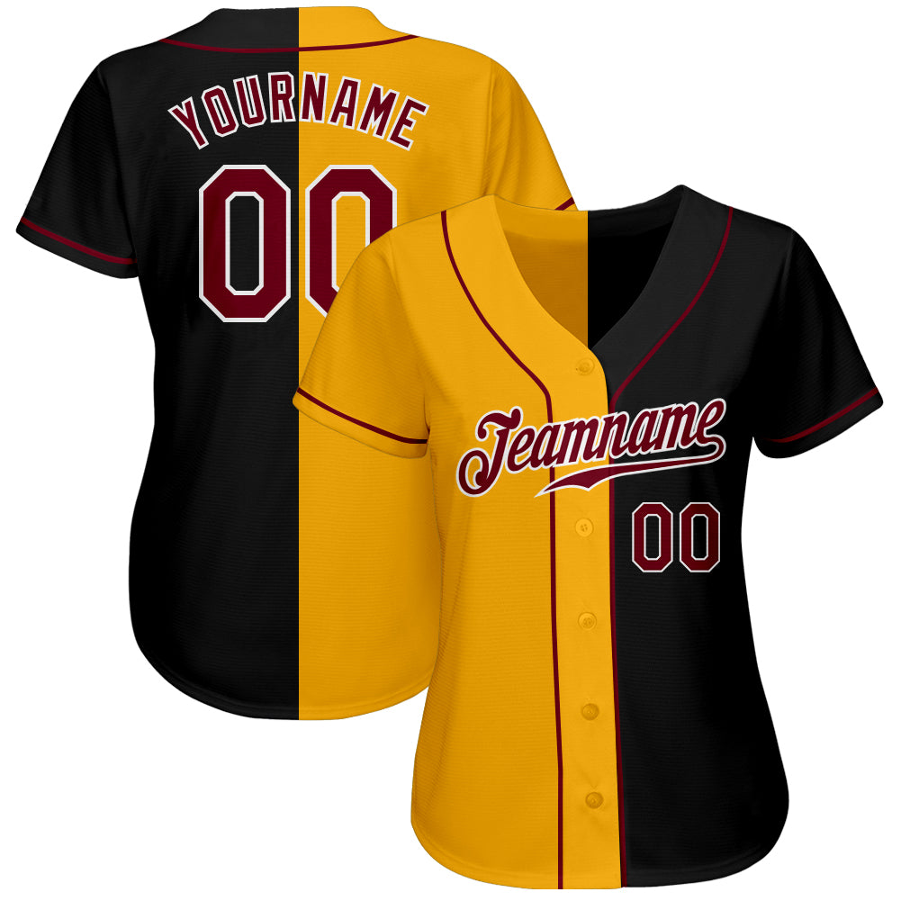 Custom Black Crimson-Yellow Authentic Split Fashion Baseball Jersey - Sky-Custom