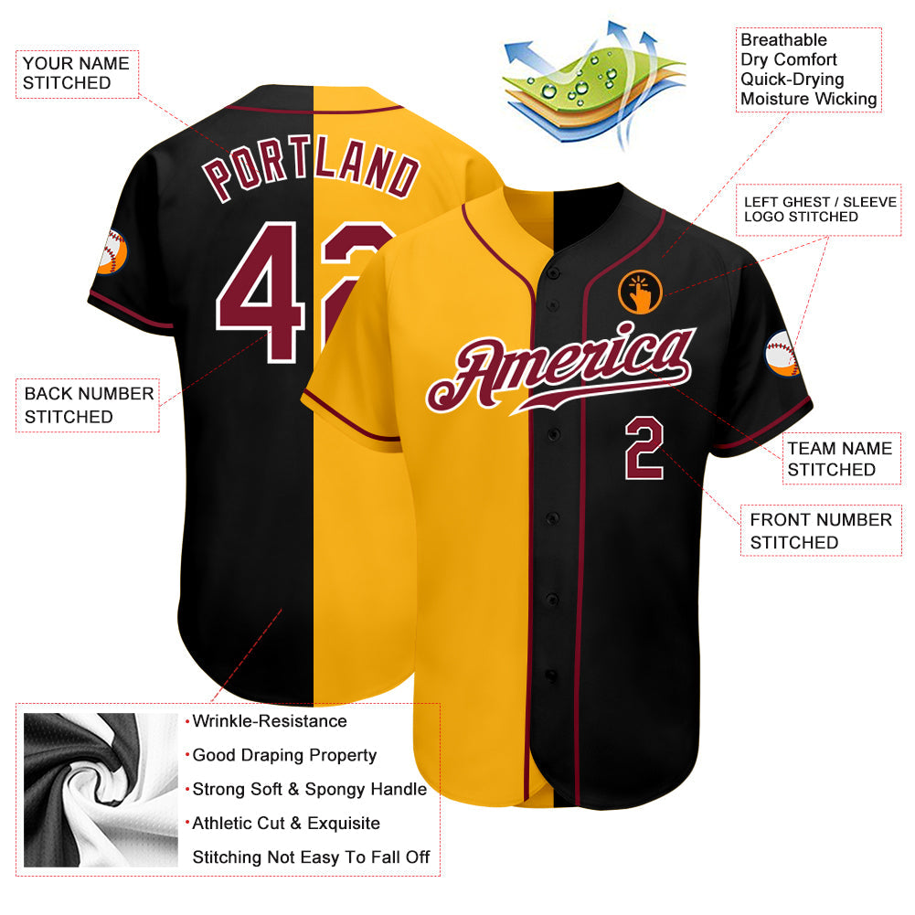 Custom Black Crimson-Yellow Authentic Split Fashion Baseball Jersey - Sky-Custom