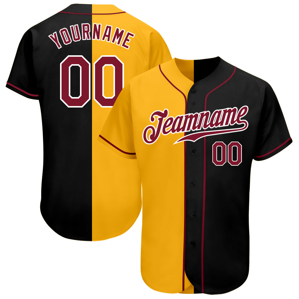 Custom Black Crimson-Yellow Authentic Split Fashion Baseball Jersey - Sky-Custom