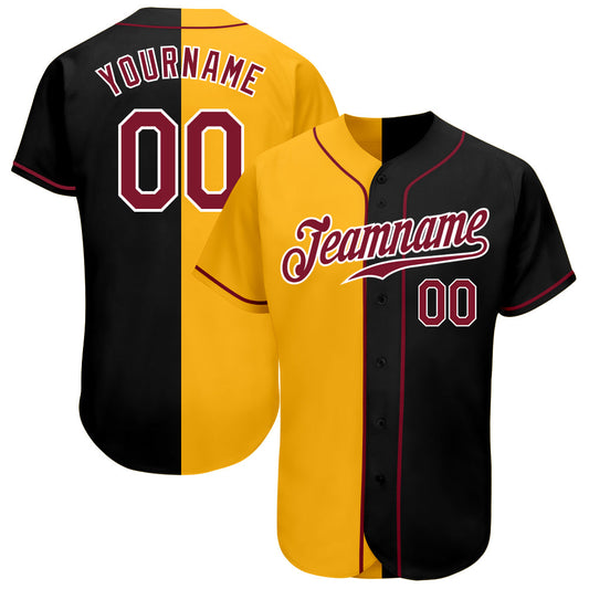 Custom Black Crimson-Yellow Authentic Split Fashion Baseball Jersey - Sky-Custom