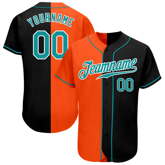 Custom Black Teal-Orange Authentic Split Fashion Baseball Jersey - Sky-Custom
