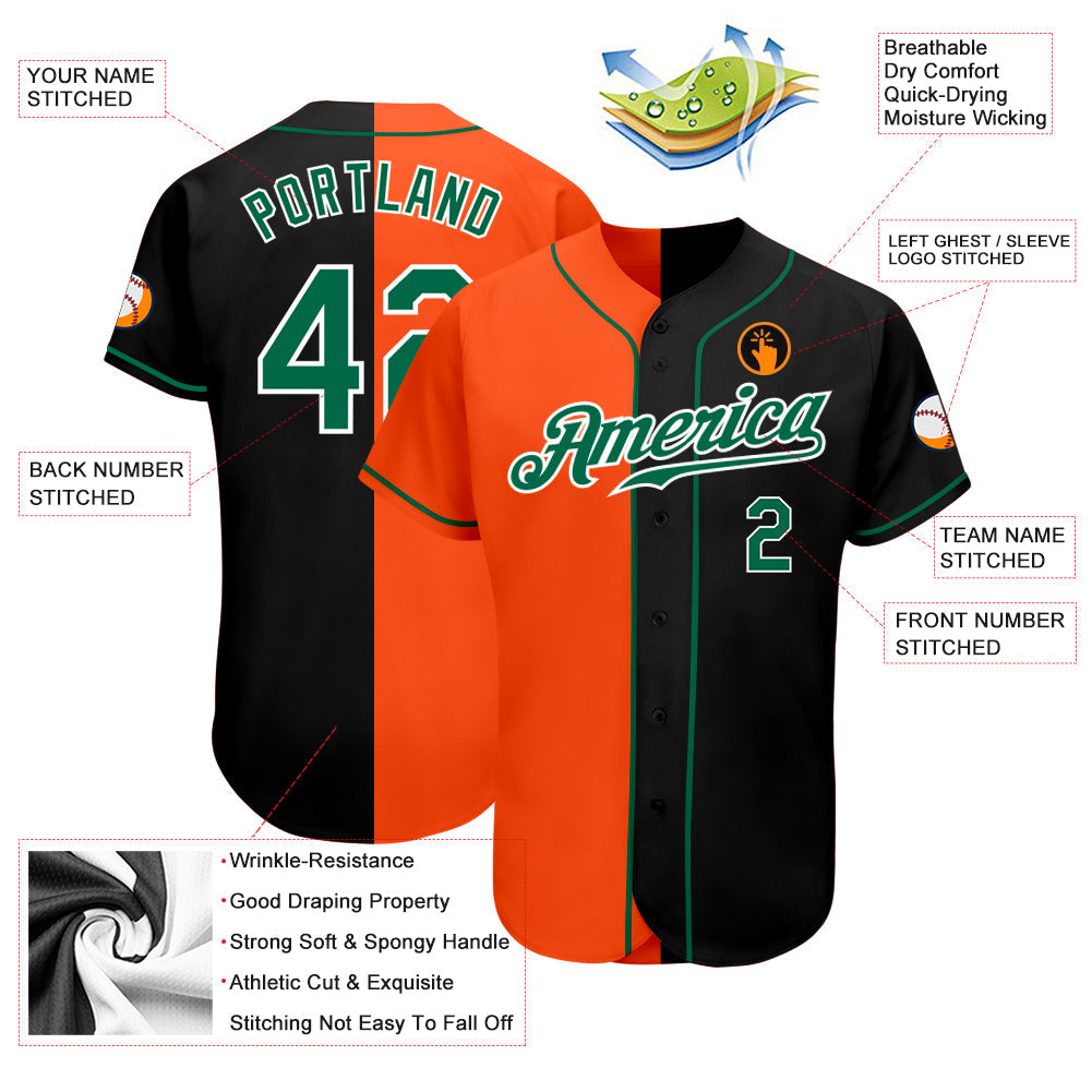 Custom Black Kelly Green-Orange Authentic Split Fashion Baseball Jersey - Sky-Custom