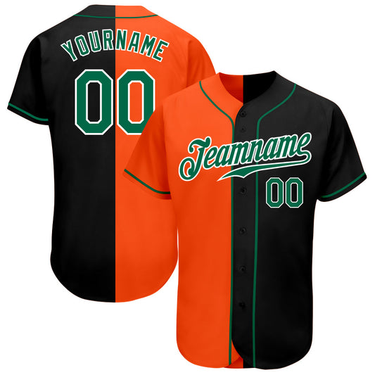 Custom Black Kelly Green-Orange Authentic Split Fashion Baseball Jersey - Sky-Custom