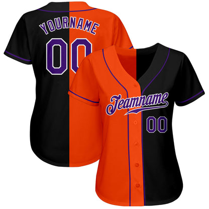 Custom Black Purple-Orange Authentic Split Fashion Baseball Jersey - Sky-Custom