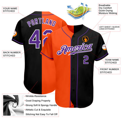 Custom Black Purple-Orange Authentic Split Fashion Baseball Jersey - Sky-Custom