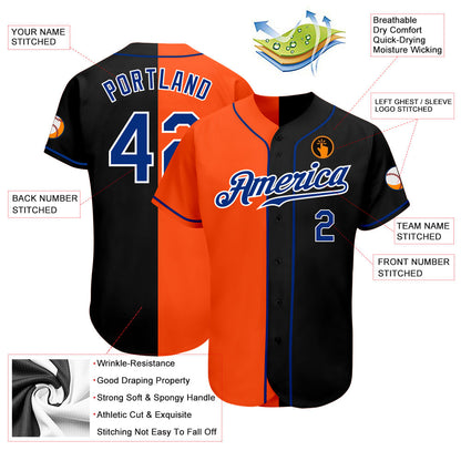Custom Black Royal-Orange Authentic Split Fashion Baseball Jersey - Sky-Custom