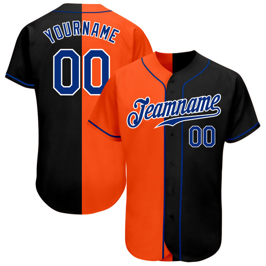 Custom Black Royal-Orange Authentic Split Fashion Baseball Jersey - Sky-Custom