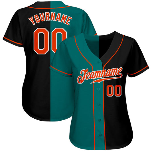 Custom Black Orange-Teal Authentic Split Fashion Baseball Jersey - Sky-Custom