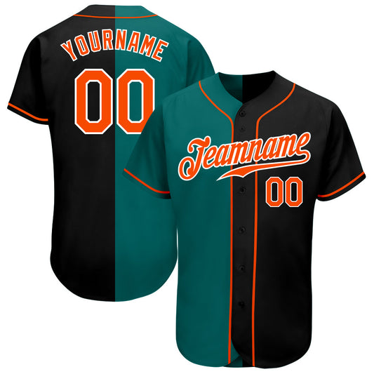 Custom Black Orange-Teal Authentic Split Fashion Baseball Jersey - Sky-Custom