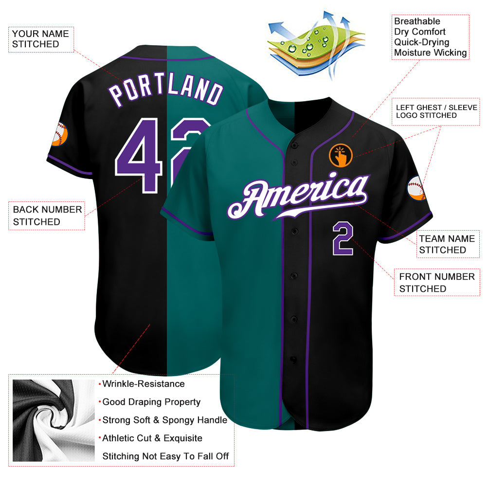 Custom Black Purple-Teal Authentic Split Fashion Baseball Jersey - Sky-Custom
