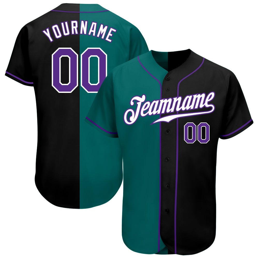 Custom Black Purple-Teal Authentic Split Fashion Baseball Jersey - Sky-Custom
