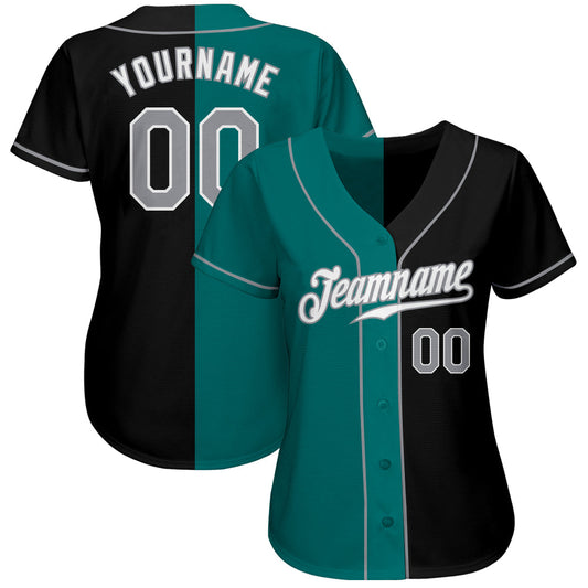 Custom Black Gray-Teal Authentic Split Fashion Baseball Jersey - Sky-Custom