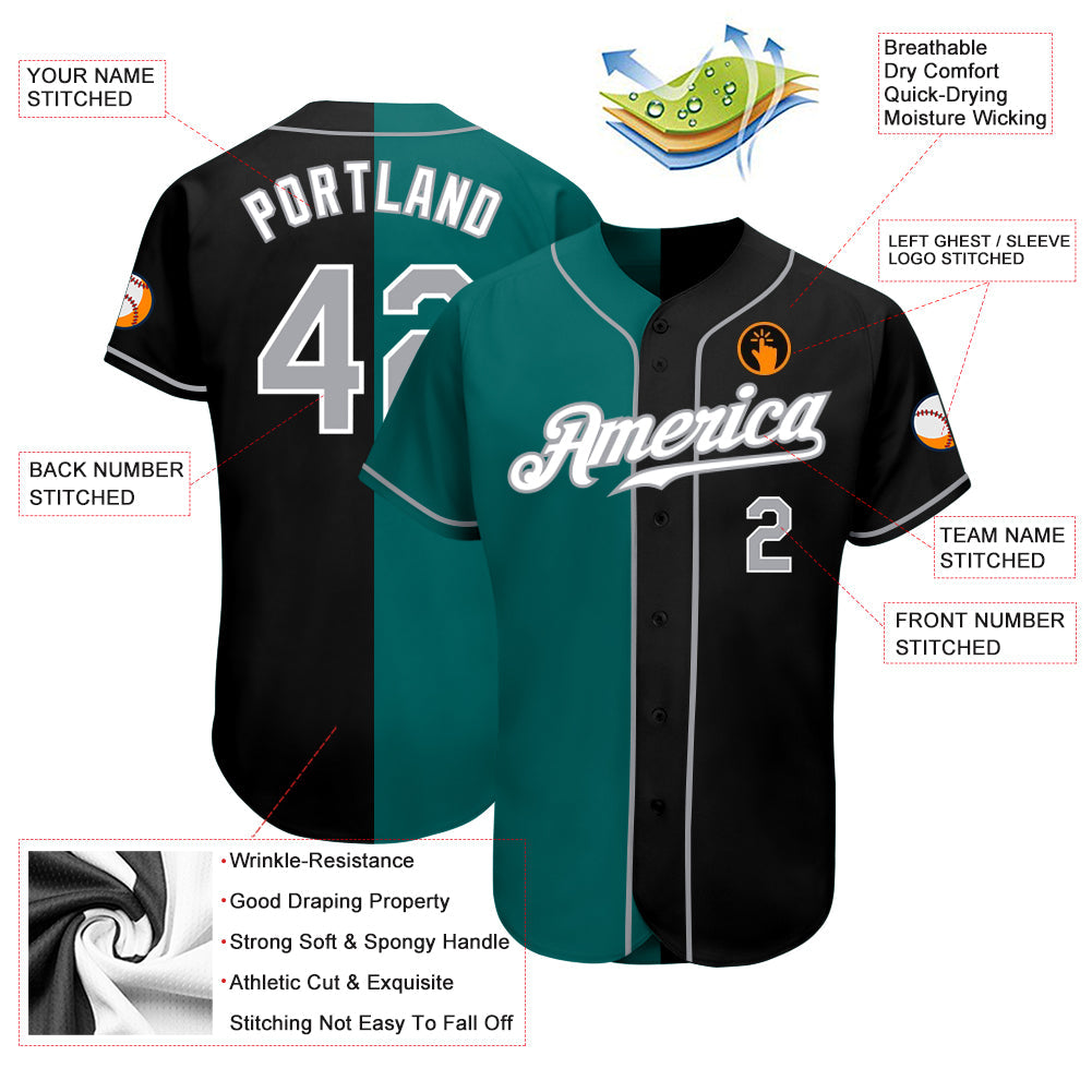Custom Black Gray-Teal Authentic Split Fashion Baseball Jersey - Sky-Custom