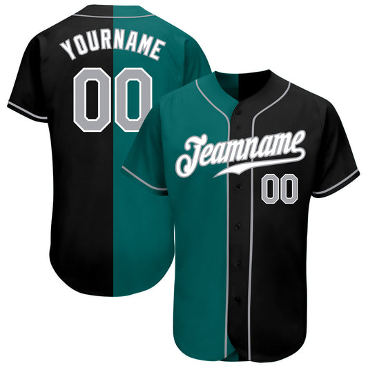 Custom Black Gray-Teal Authentic Split Fashion Baseball Jersey - Sky-Custom