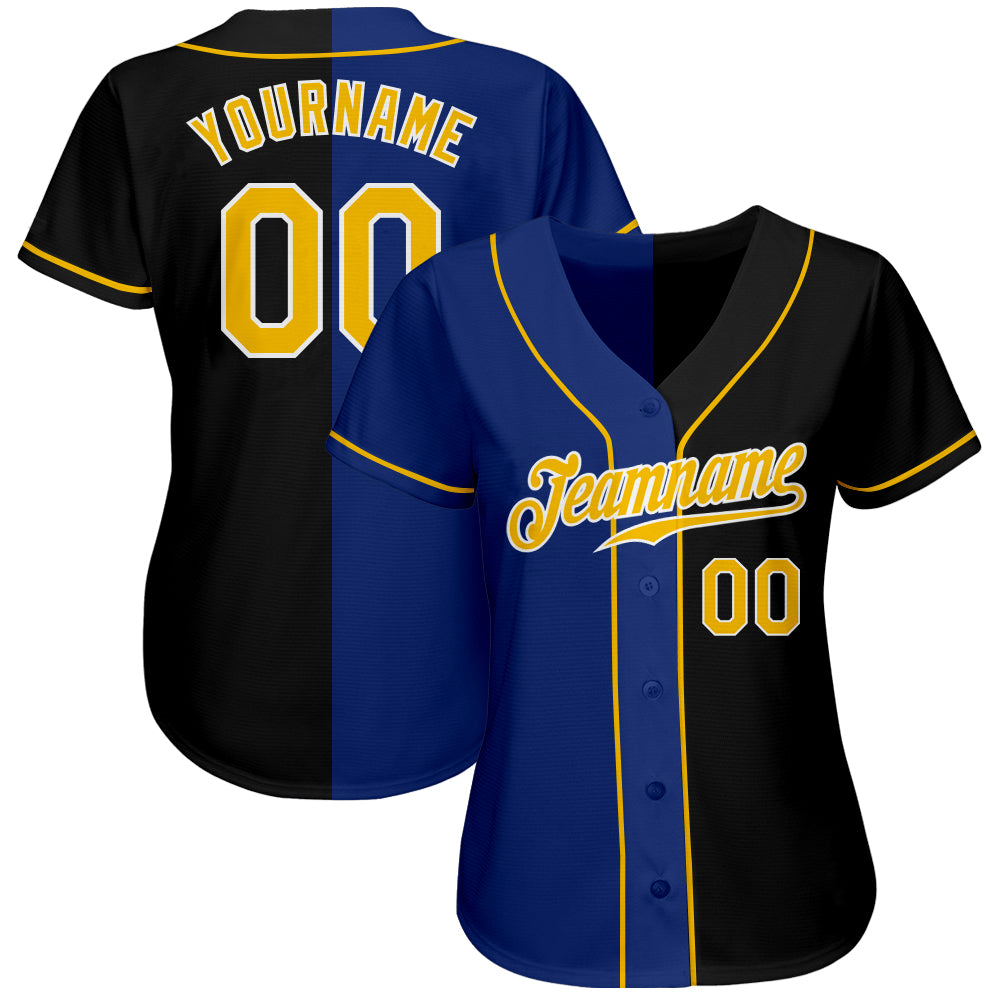 Custom Black Gold-Royal Authentic Split Fashion Baseball Jersey - Sky-Custom