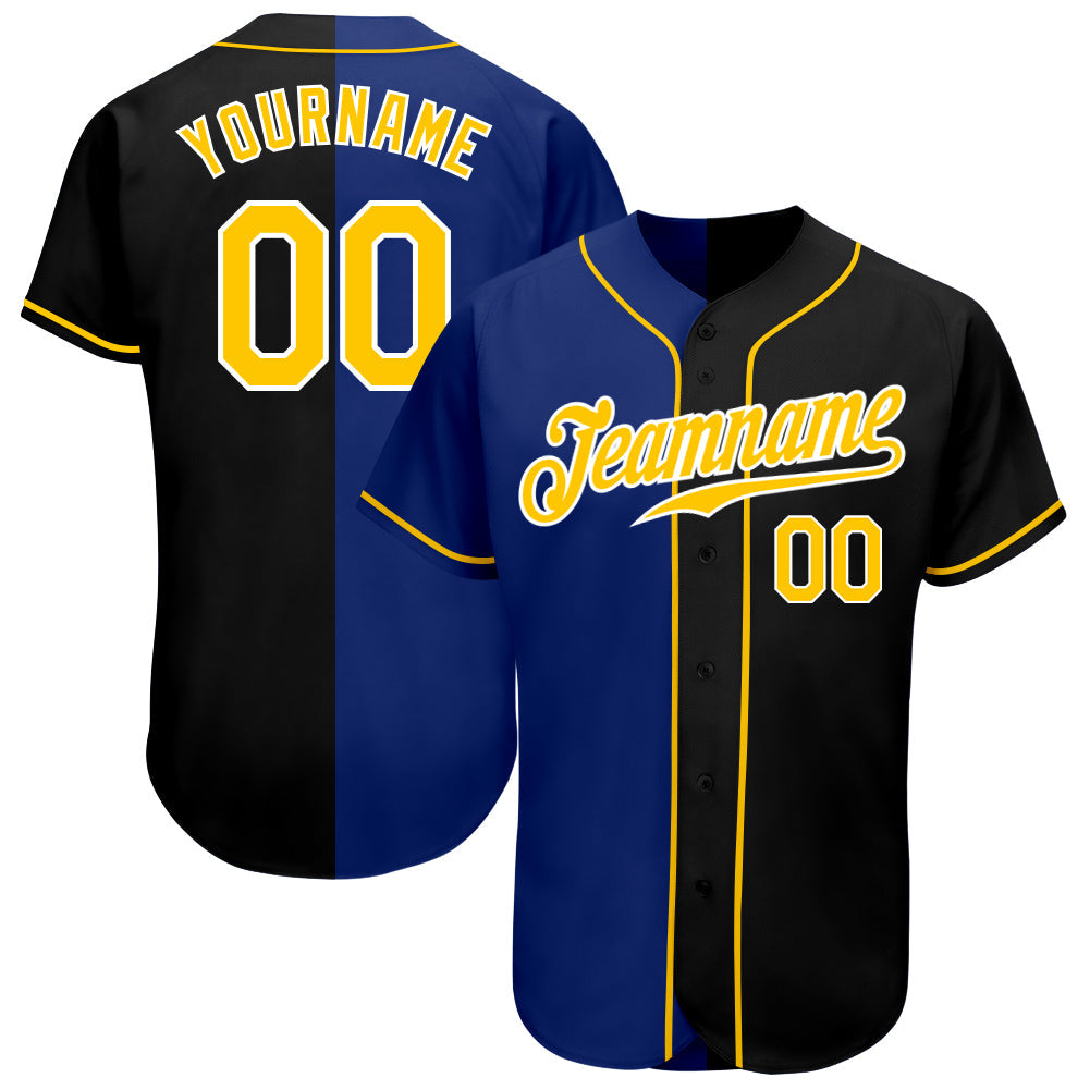 Custom Black Gold-Royal Authentic Split Fashion Baseball Jersey - Sky-Custom