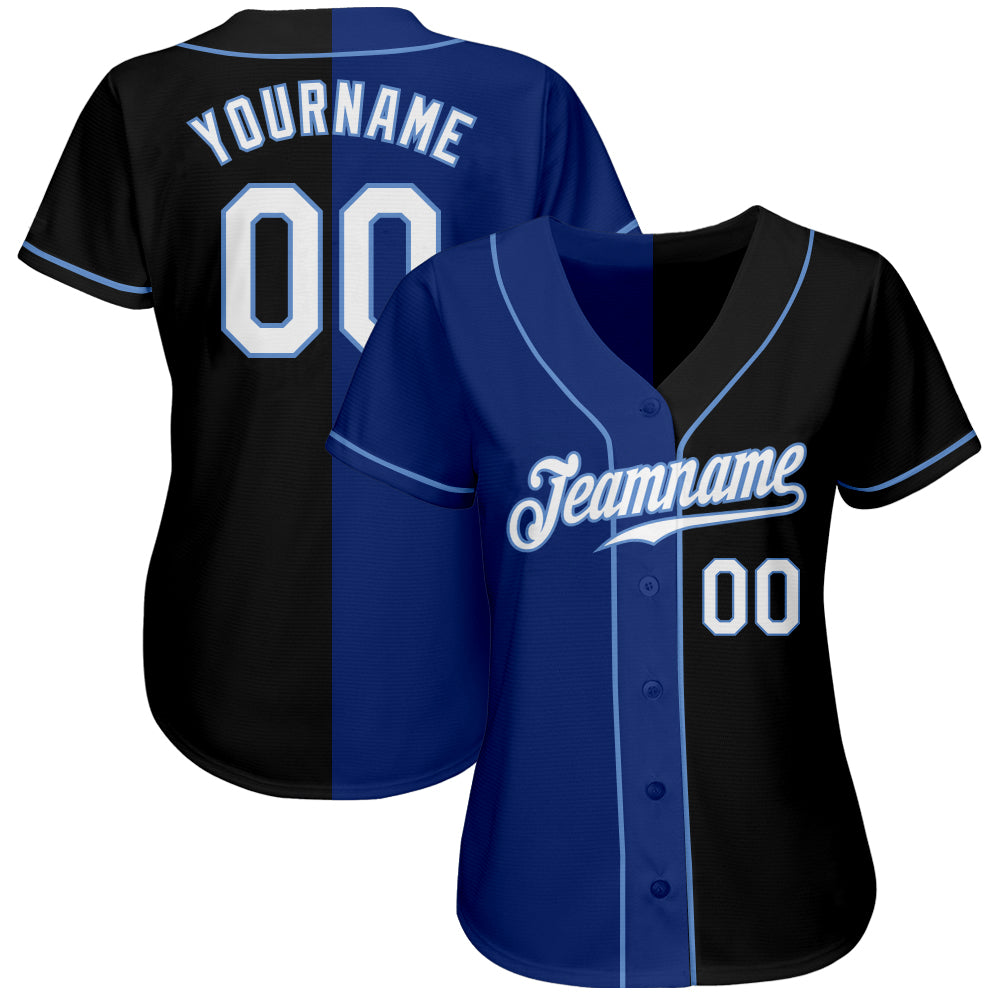 Custom Black White-Royal Authentic Split Fashion Baseball Jersey - Sky-Custom