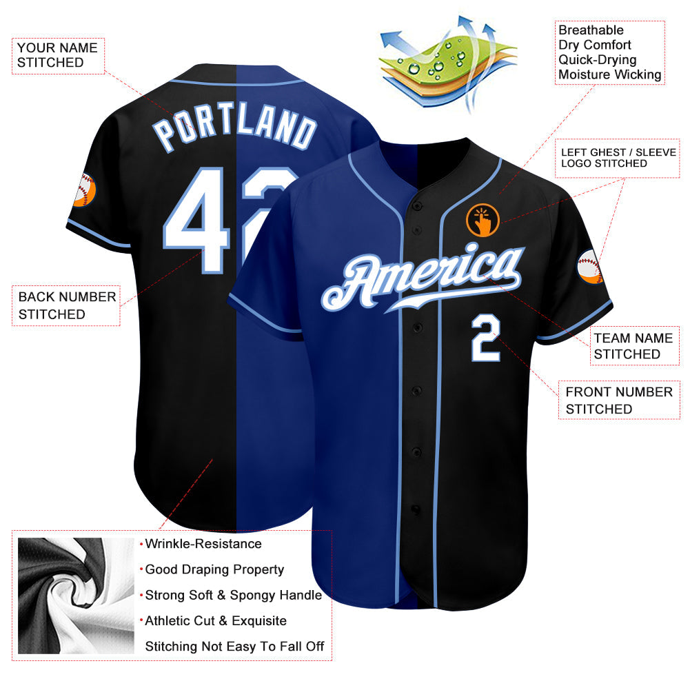 Custom Black White-Royal Authentic Split Fashion Baseball Jersey - Sky-Custom