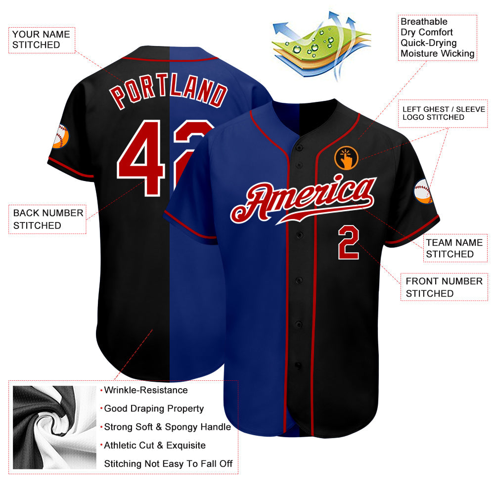 Custom Black Red-Royal Authentic Split Fashion Baseball Jersey - Sky-Custom