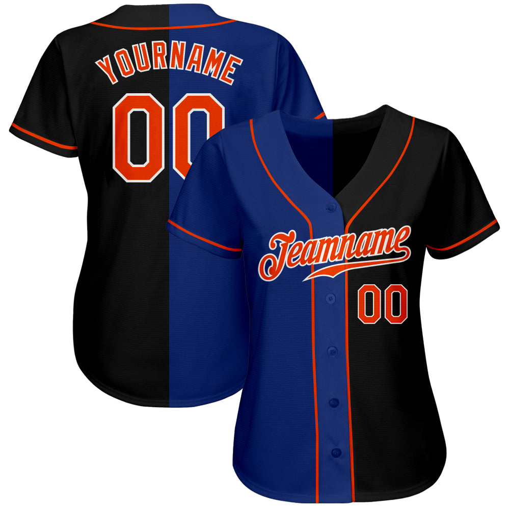 Custom Black Orange-Royal Authentic Split Fashion Baseball Jersey - Sky-Custom