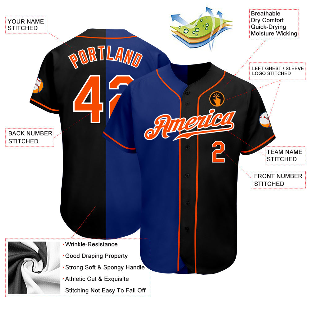 Custom Black Orange-Royal Authentic Split Fashion Baseball Jersey - Sky-Custom