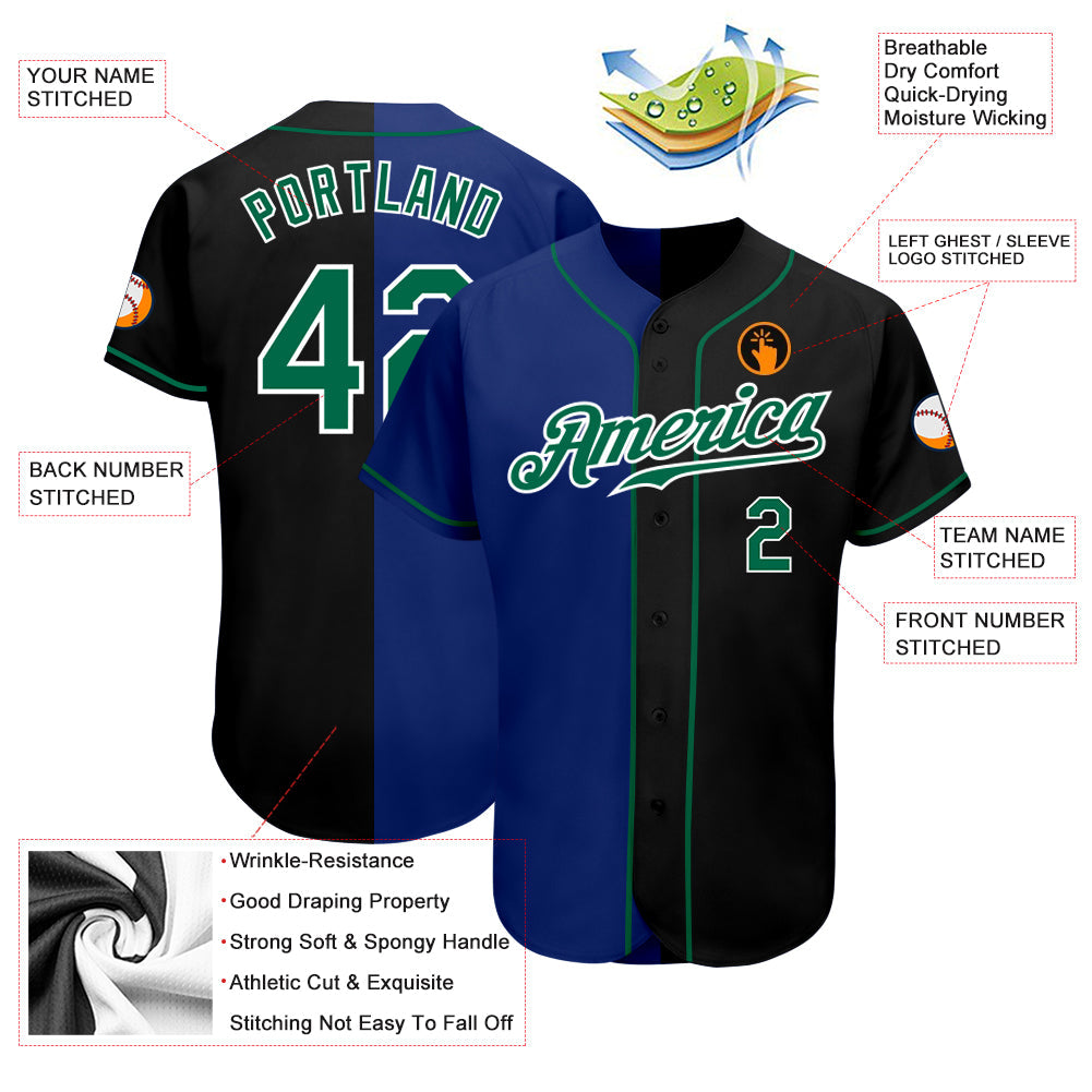Custom Black Kelly Green-Royal Authentic Split Fashion Baseball Jersey - Sky-Custom