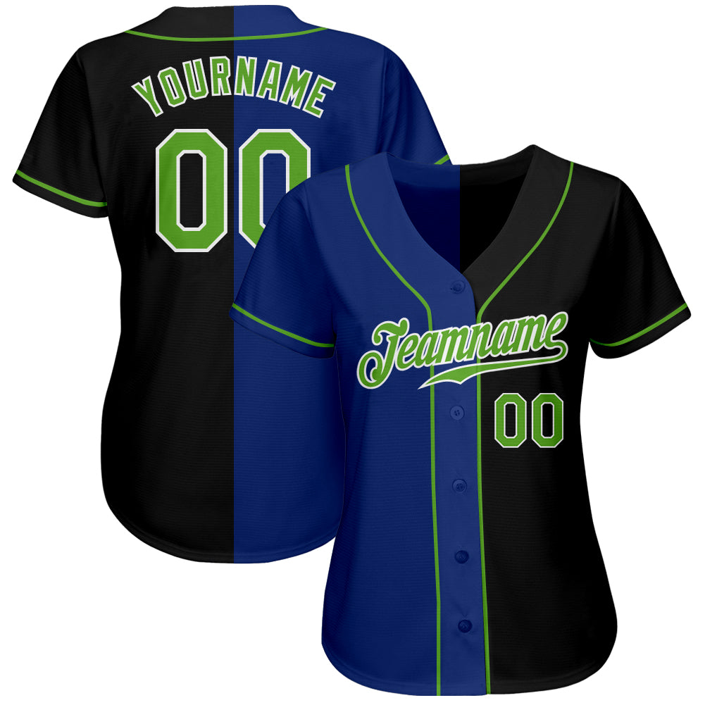 Custom Black Neon Green-Royal Authentic Split Fashion Baseball Jersey - Sky-Custom