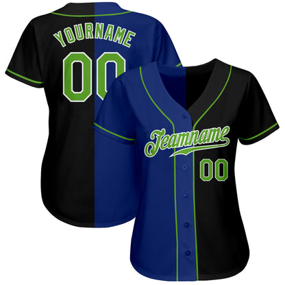 Custom Black Neon Green-Royal Authentic Split Fashion Baseball Jersey - Sky-Custom