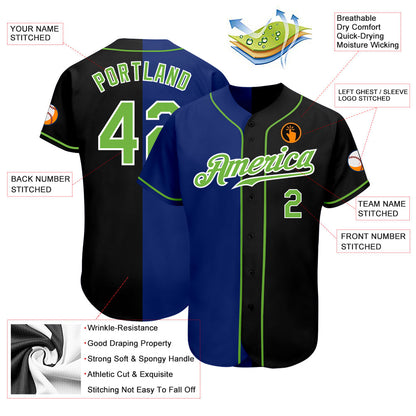 Custom Black Neon Green-Royal Authentic Split Fashion Baseball Jersey - Sky-Custom