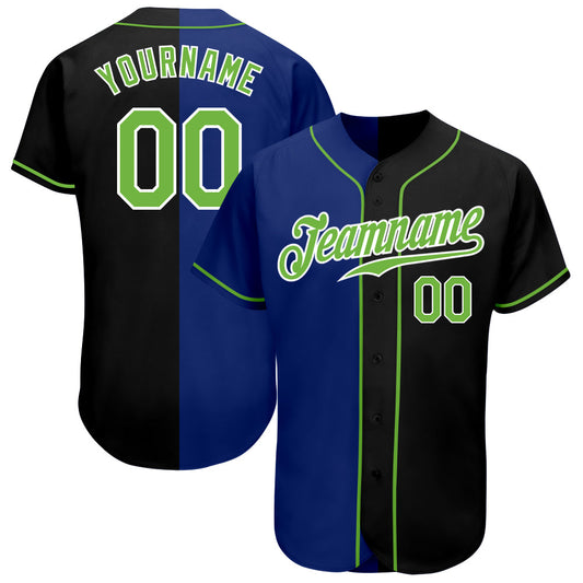 Custom Black Neon Green-Royal Authentic Split Fashion Baseball Jersey - Sky-Custom