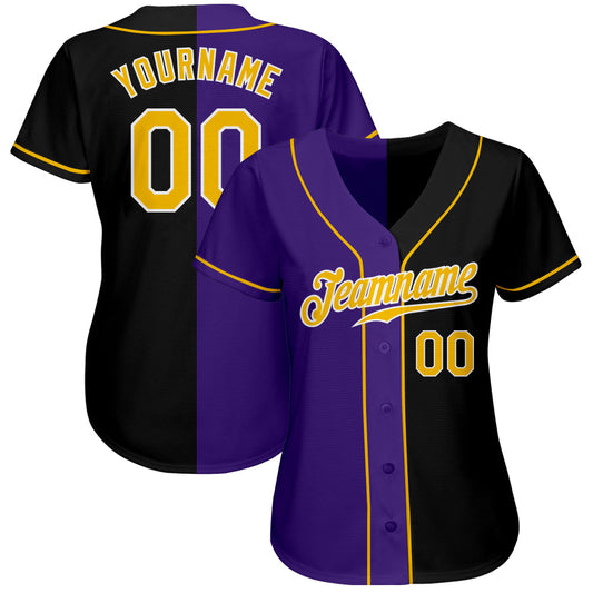Custom Black Gold-Purple Authentic Split Fashion Baseball Jersey - Sky-Custom