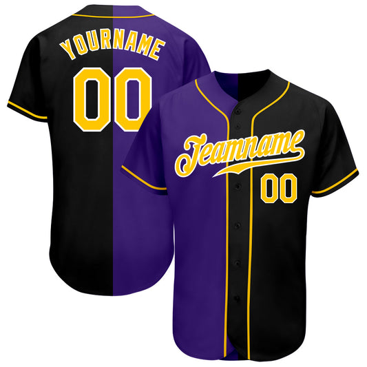 Custom Black Gold-Purple Authentic Split Fashion Baseball Jersey - Sky-Custom