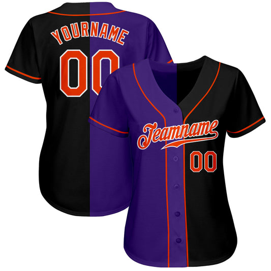 Custom Black Orange-Purple Authentic Split Fashion Baseball Jersey - Sky-Custom