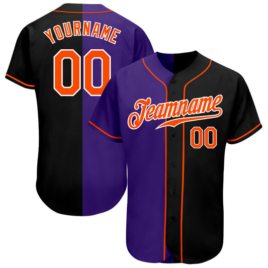 Custom Black Orange-Purple Authentic Split Fashion Baseball Jersey - Sky-Custom