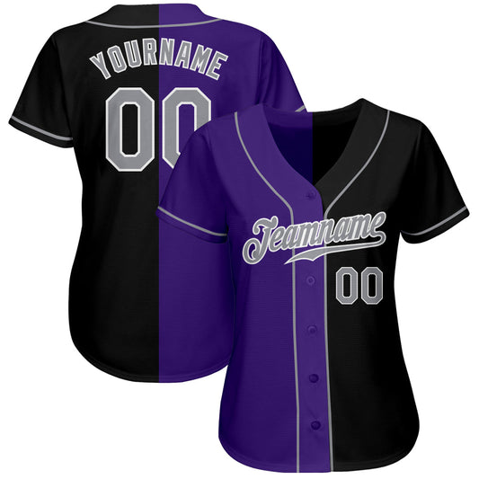 Custom Black Gray-Purple Authentic Split Fashion Baseball Jersey - Sky-Custom