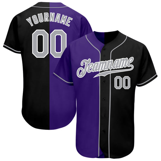 Custom Black Gray-Purple Authentic Split Fashion Baseball Jersey - Sky-Custom