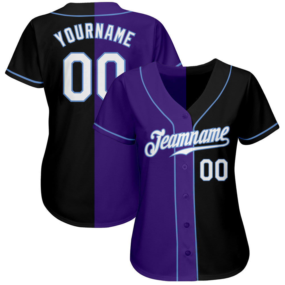Custom Black White-Purple Authentic Split Fashion Baseball Jersey - Sky-Custom